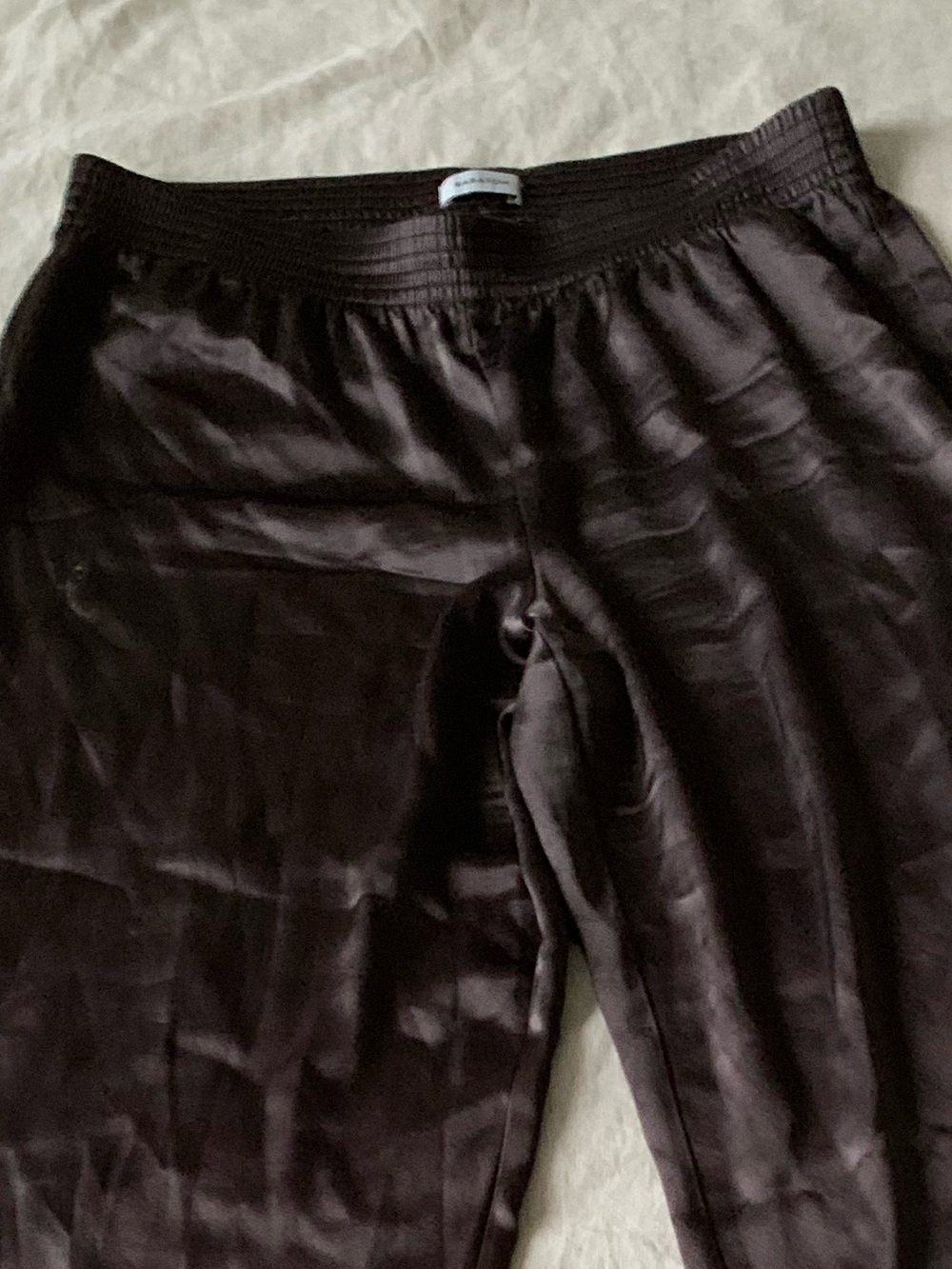 Babaton Satin Pant Elastic-Waist Wide Leg Pants in Chocolate women’s size L - Picture 6 of 11